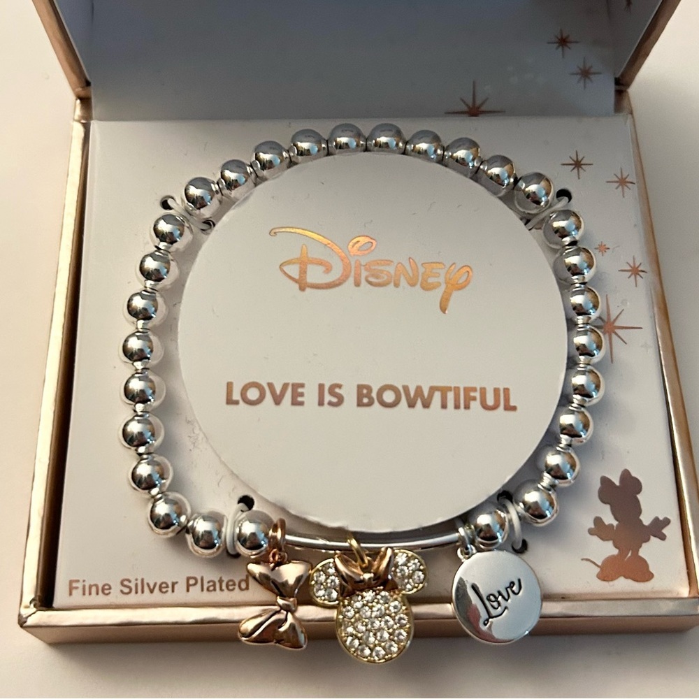 Disney Minnie Mouse Beaded Charm Stretch Bracelet New In Box